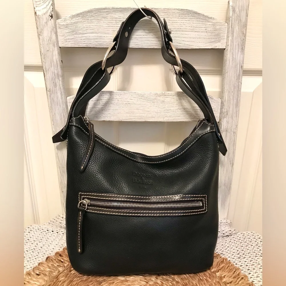 Vintage Dooney & Bourke Black Pebbled Leather Hobo Bag Y2K